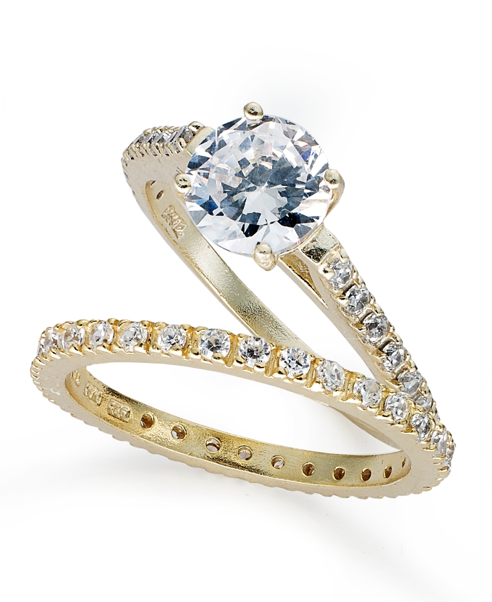 Brilliant 18k Gold Over Sterling Silver Rings Set, Cubic Zirconia