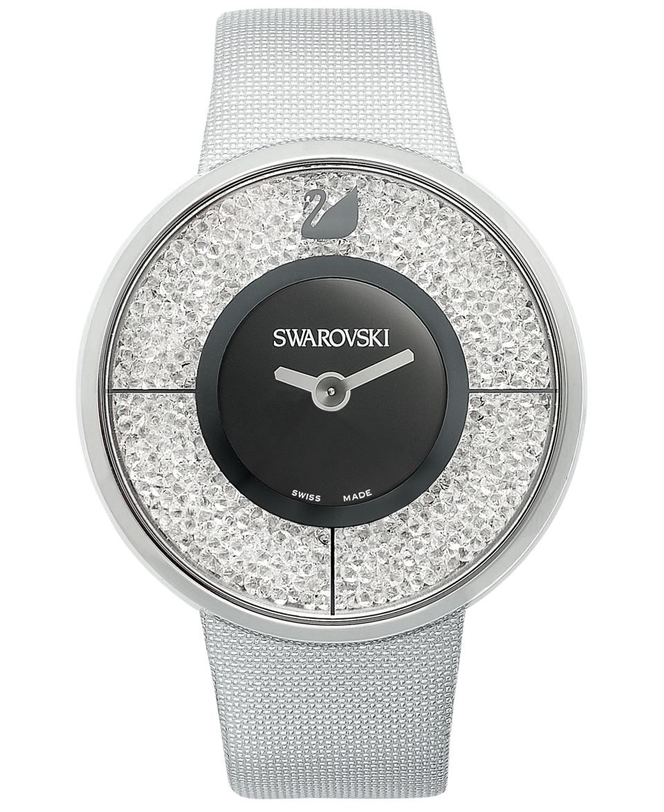 Swarovski Watch, Womens Swiss Crystalline Silver Tone Structured Fabric Strap 40mm   Fashion Jewelry   Jewelry & Watches