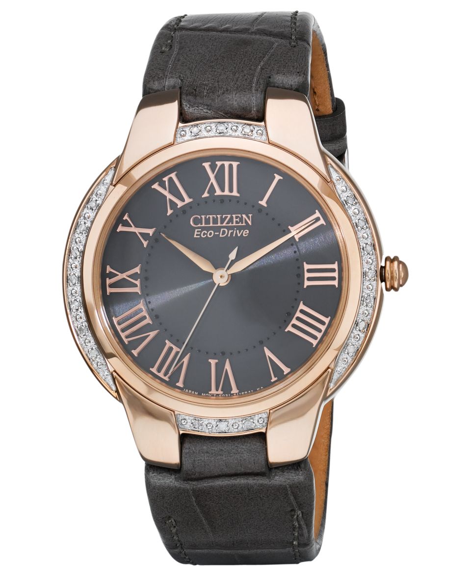 Citizen Watch, Womens Ciena Diamond Accent Gray Leather Strap 35mm