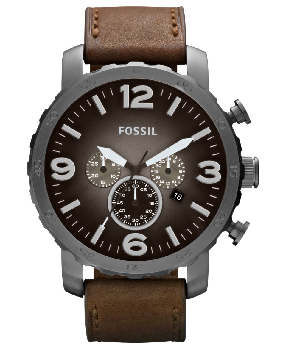 Fossil Watch, Mens Chronograph Nate Brown Leather Strap 50mm JR1390