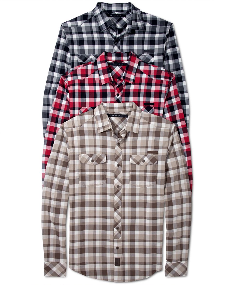 Marc Ecko Cut & Sew Shirts, Long Sleeve Tartan Plaid Shirt