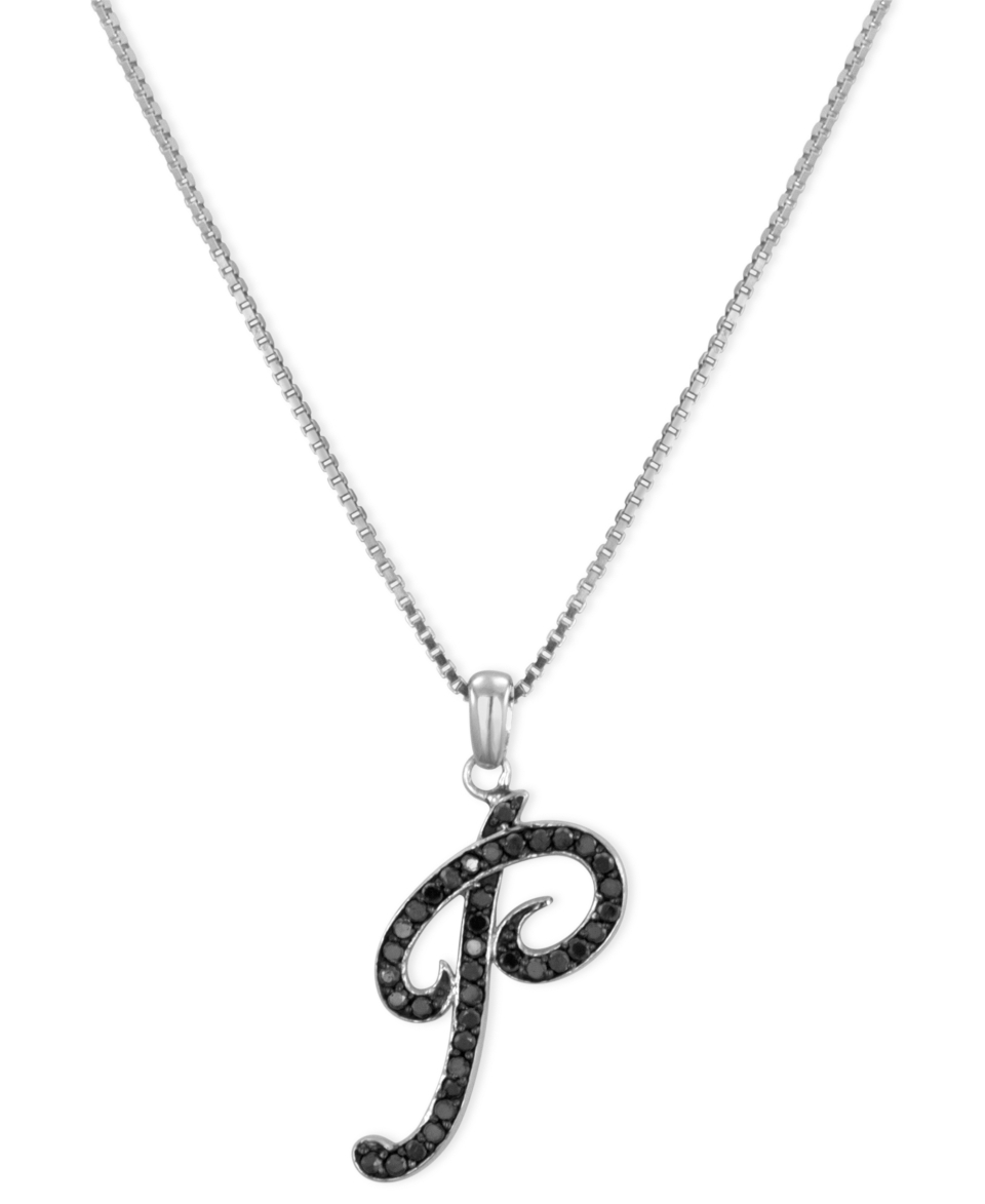 Sterling Silver Necklace, Black Diamond P Initial Pendant (1/4 ct. t