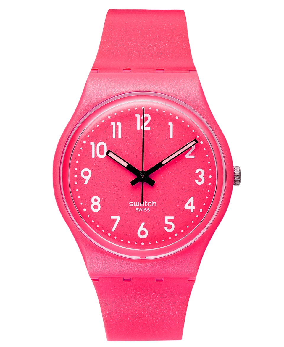 Swatch Watch, Unisex Swiss Flaky Rubine Metalized Pink Plastic Strap