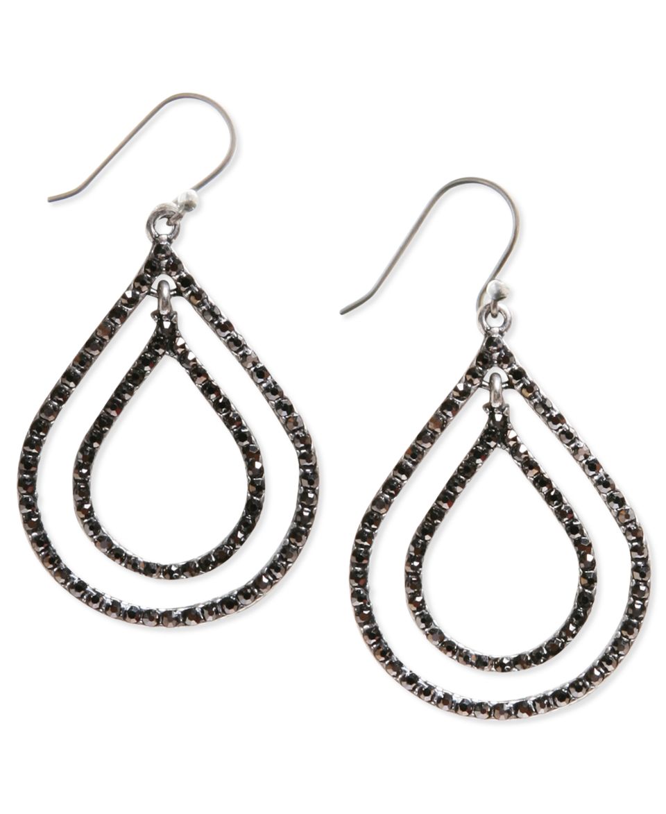 Lucky Brand Earrings, Silver Tone Pave Double Teardrop Earrings