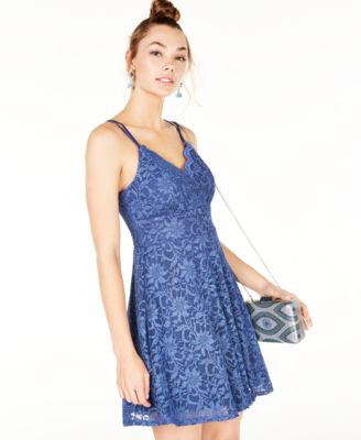 blue lace fit and flare dress