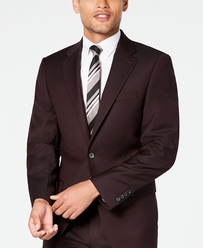 Calvin Klein Men's XFit SlimFit Stretch Burgundy Textured Suit