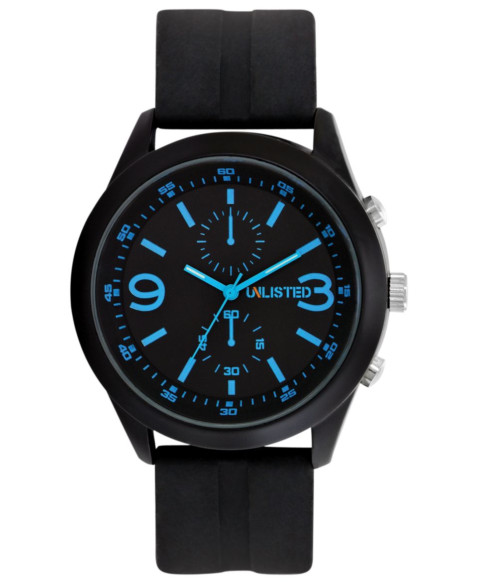 Unlisted Watch, Mens Chronograph Black Silicone Strap UL5007   All