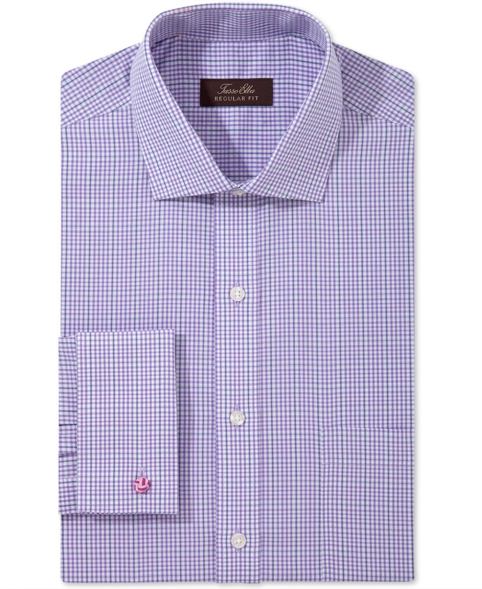 Tasso Elba Dress Shirt, No Iron Glen Plaid French Cuff Long Sleeve