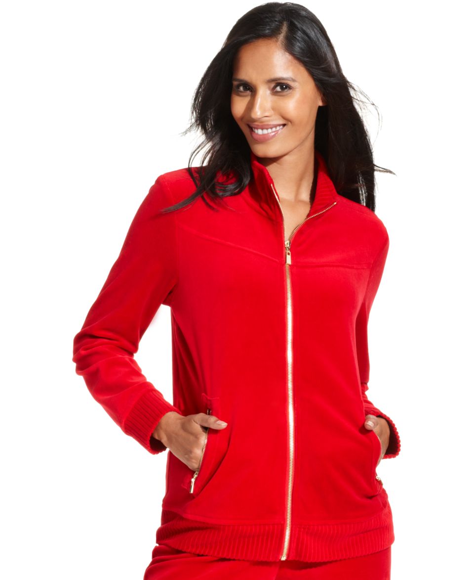 Style&co. Sport Petite Jacket, Long Sleeve Zip Front Velour