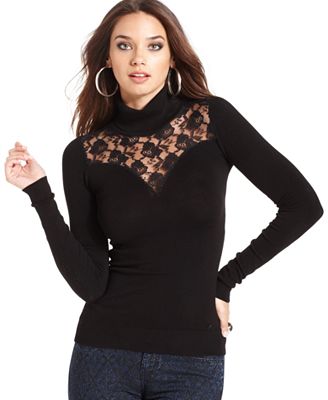 GUESS Top, Long-Sleeve Turtleneck Lace - Tops - Women - Macy's