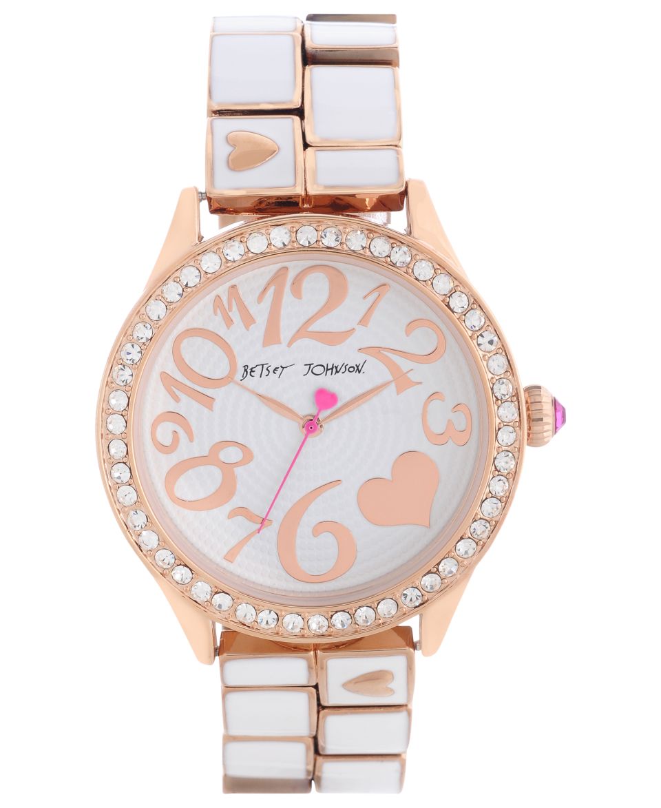 Betsey Johnson Watch, Womens White Enamel and Rose Gold Tone Bracelet 42mm BJ00198 03   Watches   Jewelry & Watches
