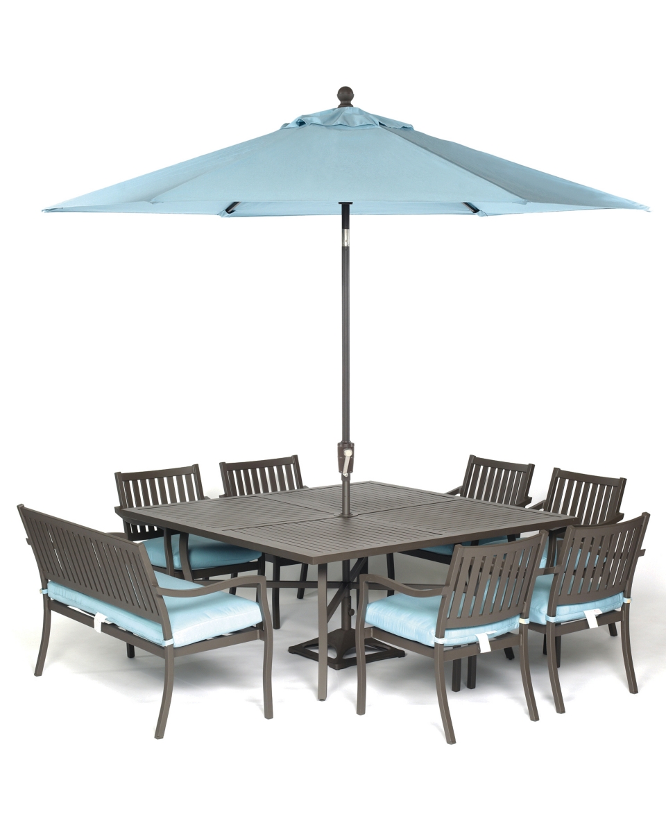 Holden Outdoor Patio Furniture, 8 Piece Set (64 Square Dining Table, 6 Dining Chairs and 1 Bench)   Furniture