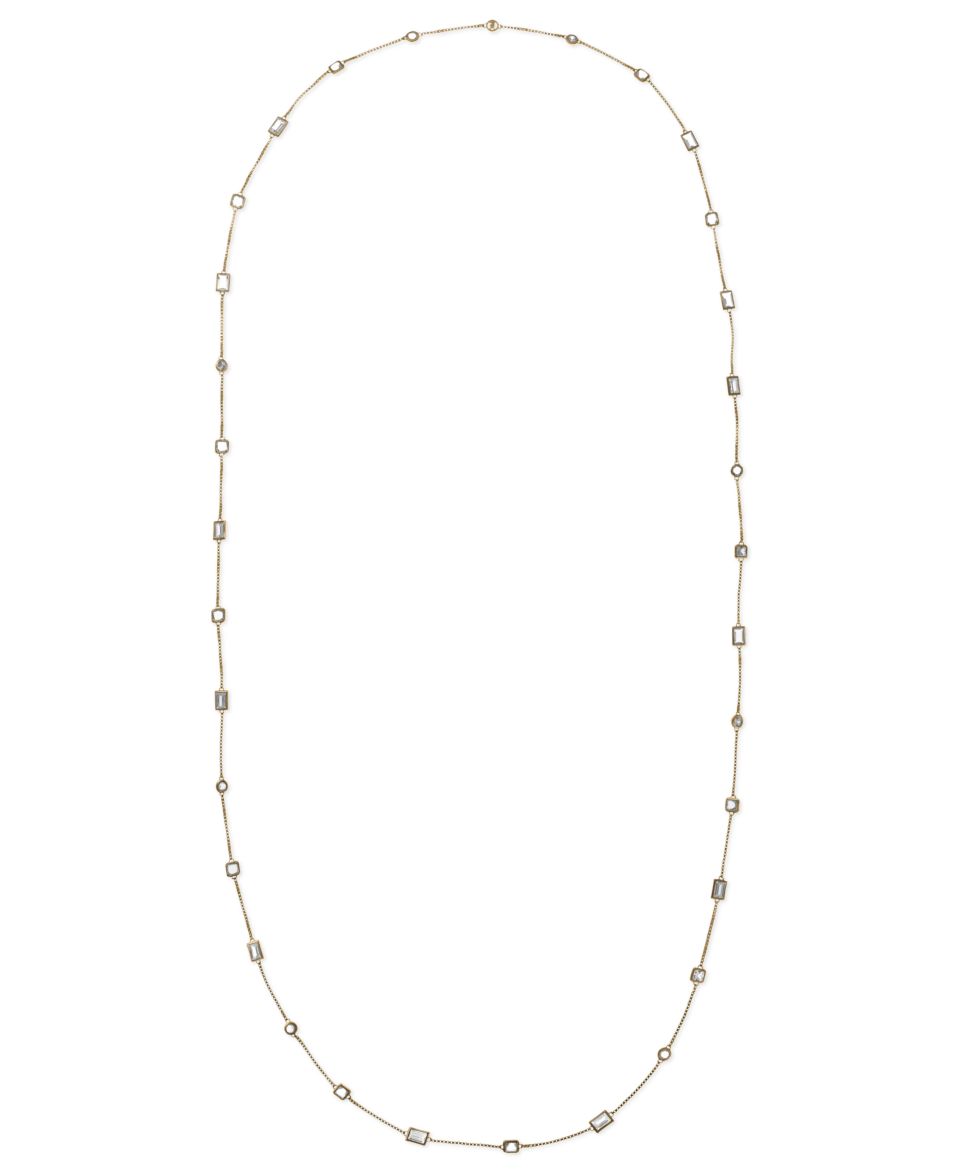 Michael Kors Necklace, Silver Tone Clear Glass Crystal Double Wrap