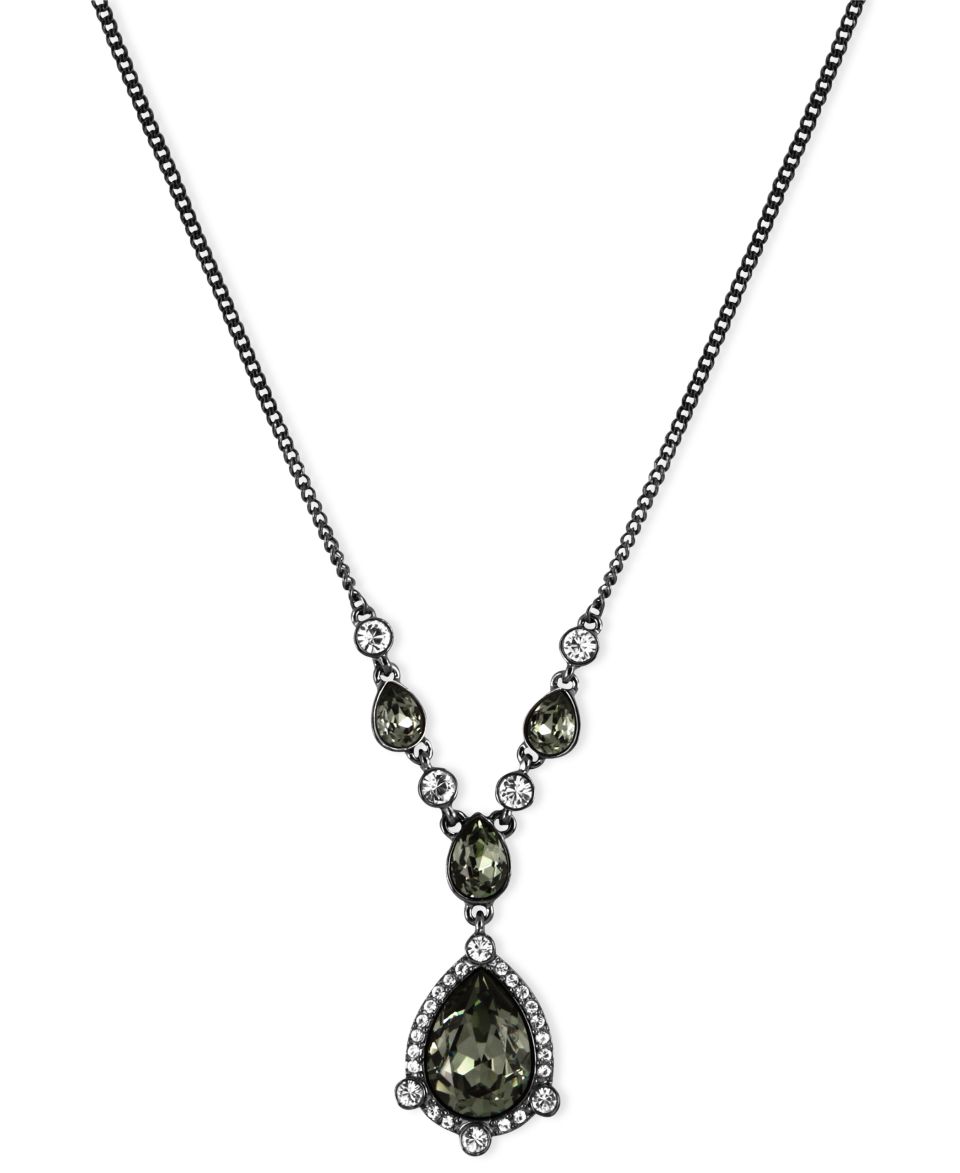 Givenchy Necklace, Hematite Tone Glass Stone Cubic Zirconia Y Shaped