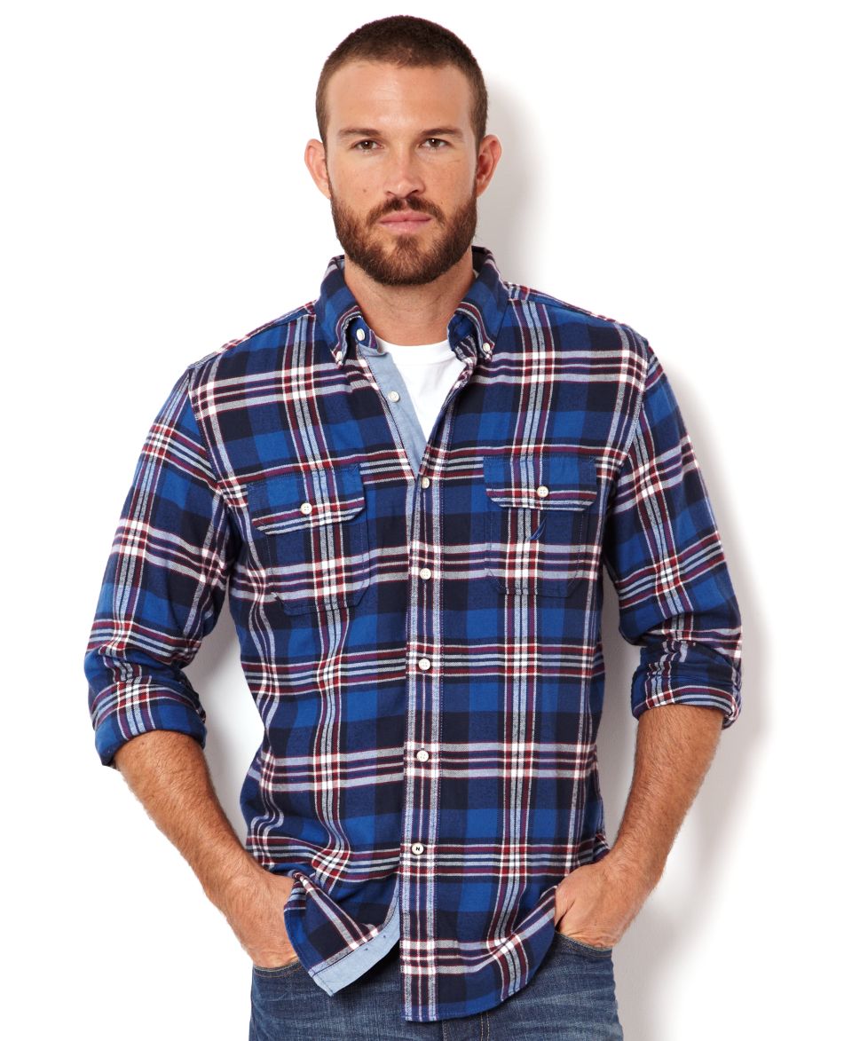 Nautica Shirt, Short Sleeve Large Twill Multi Plaid Shirt   Mens