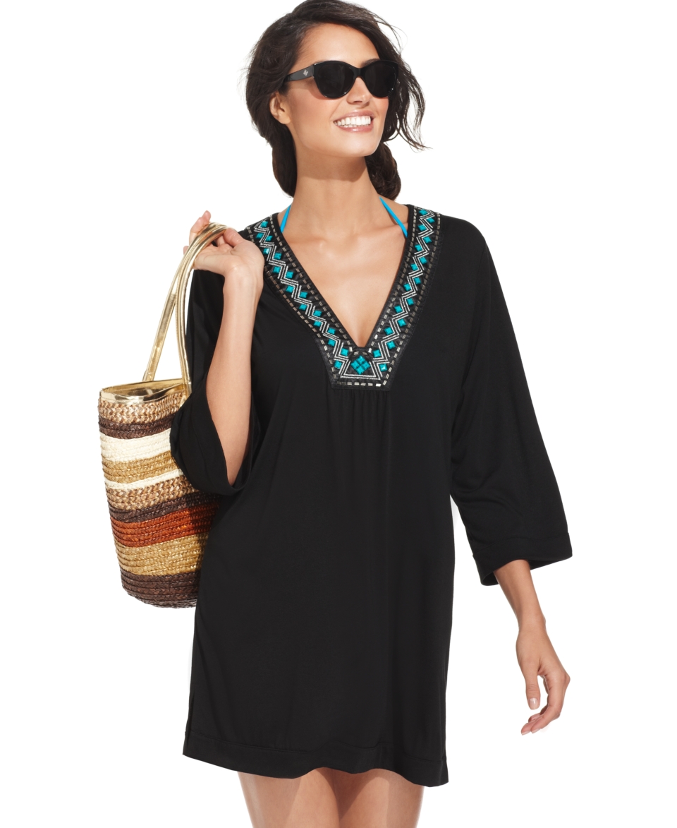 Dotti Cover Up, Three Quarter Sleeve Beaded Tunic   Womens Swimwear