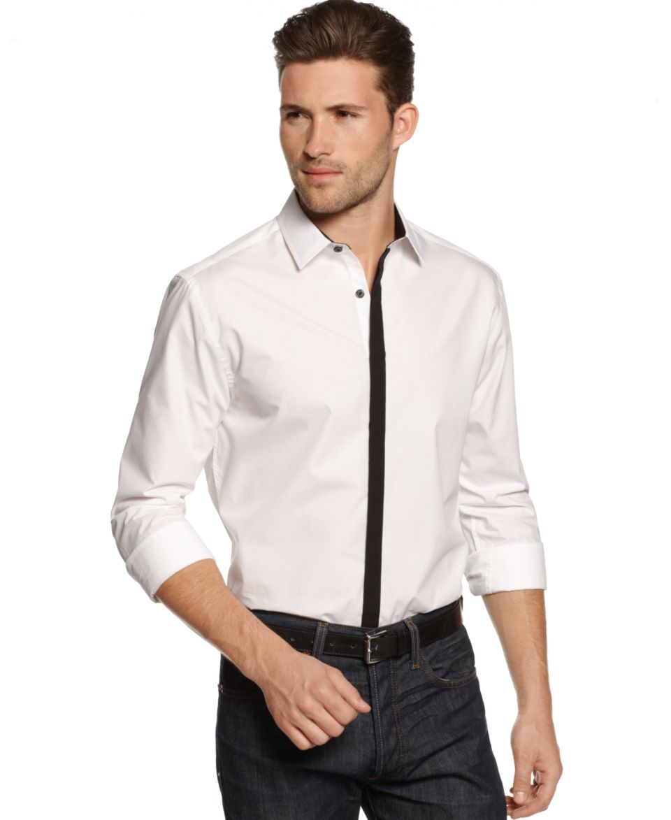 Alfani BLACK Shirt, Grafton Contrast Placket Shirt   Mens Casual