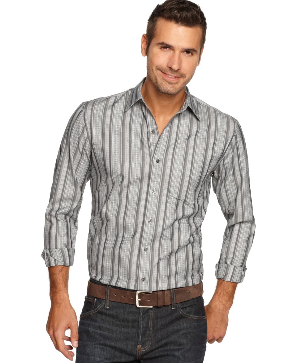 Alfani BLACK Shirt, Striped Shirt   Mens Casual Shirts