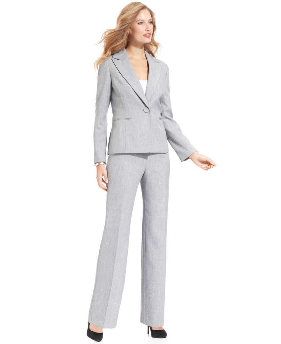 Le Suit Pantsuit, Tonal Stripe Blazer, Pants & Printed Scarf