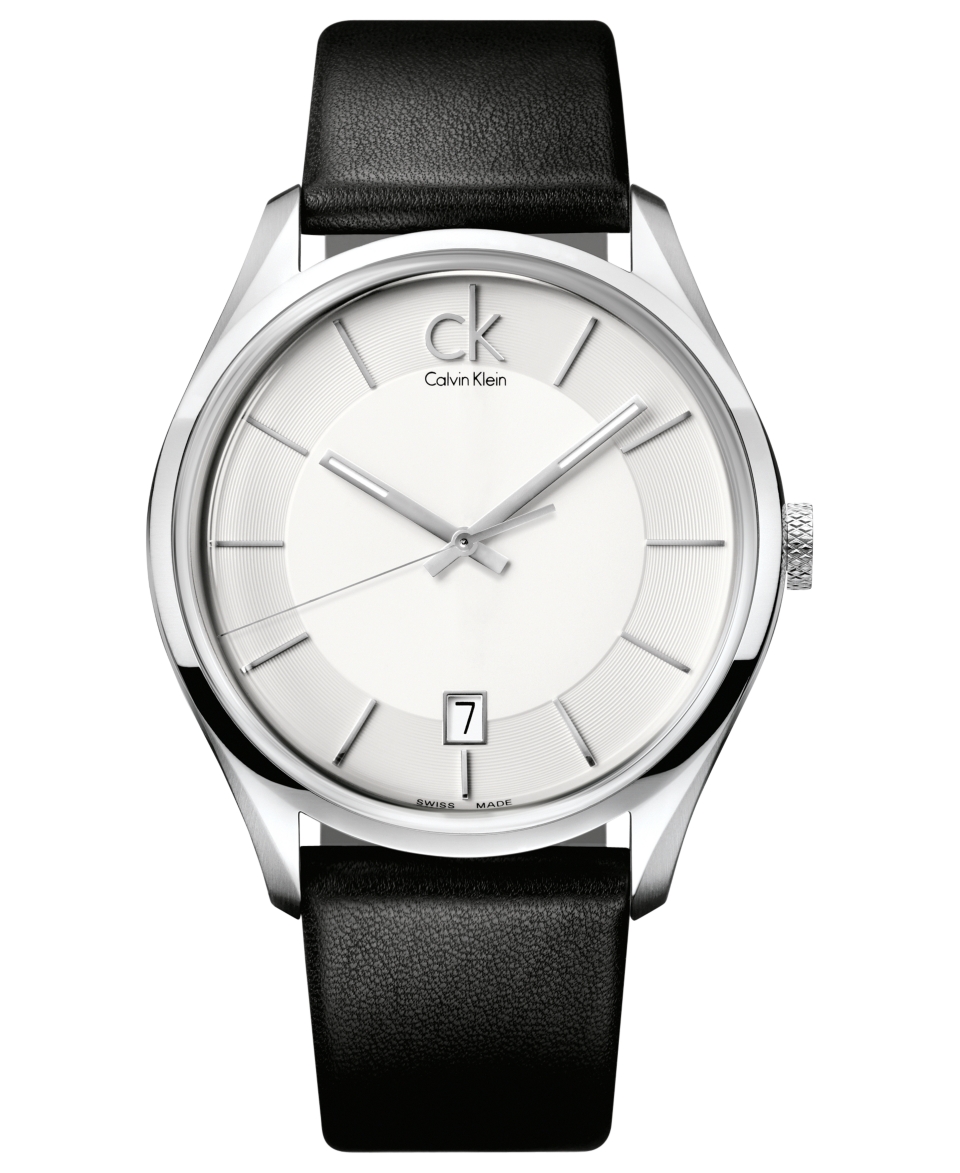 ck Calvin Klein Watch, Mens Swiss Masculine Black Leather Strap 42mm