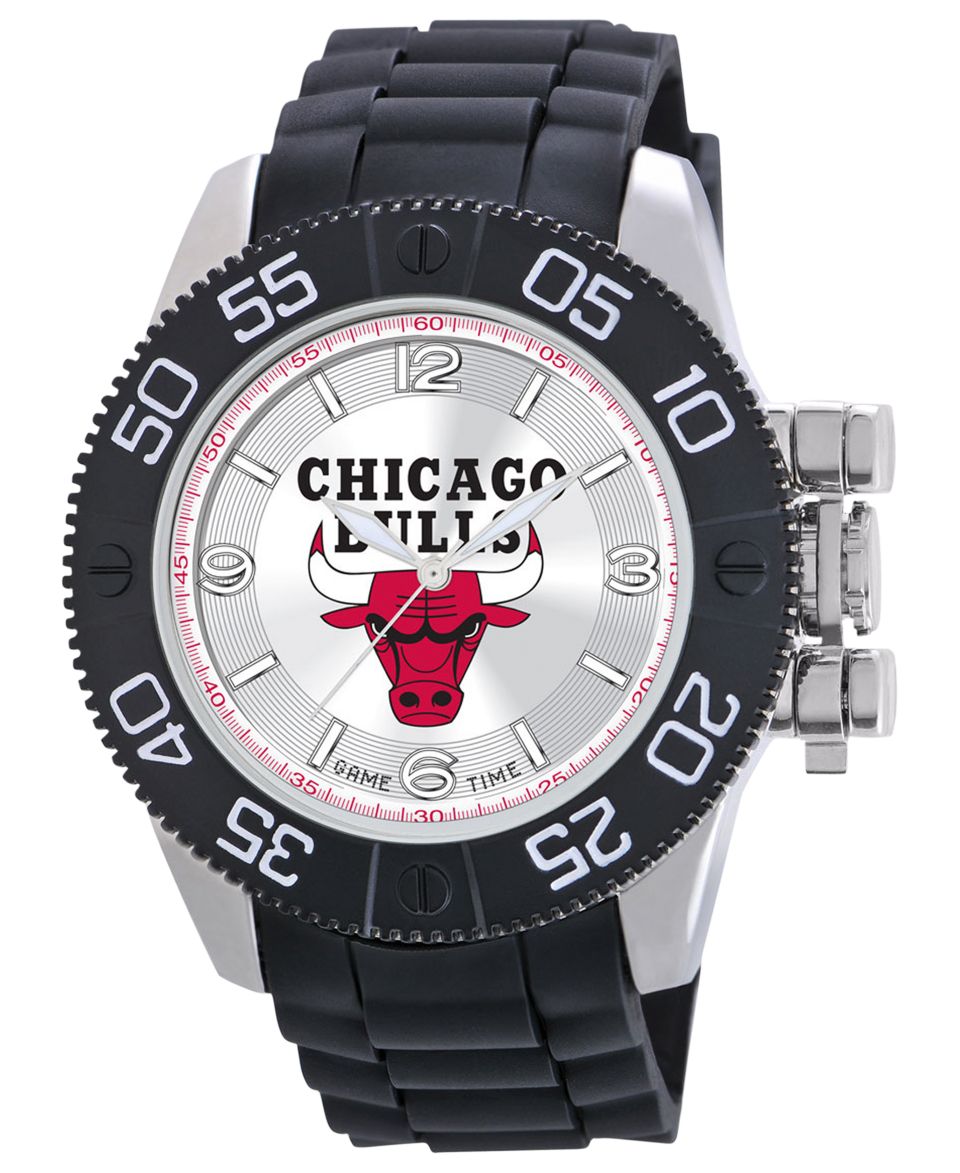 Game Time Watch, Mens Chicago Bulls Black Polyurethane Strap 47mm NBA