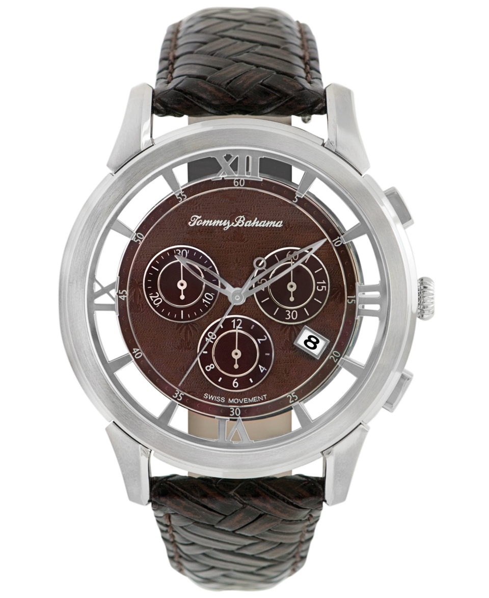 Tommy Bahama Watch, Mens Swiss Chronograph Dark Brown Woven Leather Strap 42mm TB1231   Watches   Jewelry & Watches