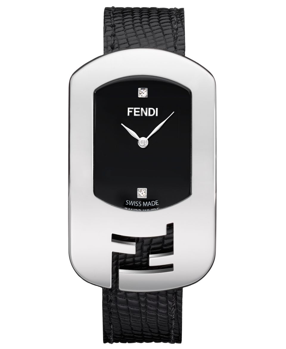 Fendi Watch, Womens Swiss Chameleon Diamond Accent Black Leather