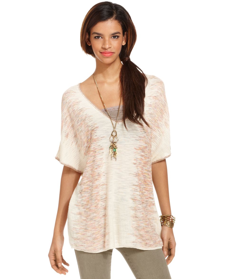 Free People, Short Sleeve Scoop Neck Beaded Printed Tunic