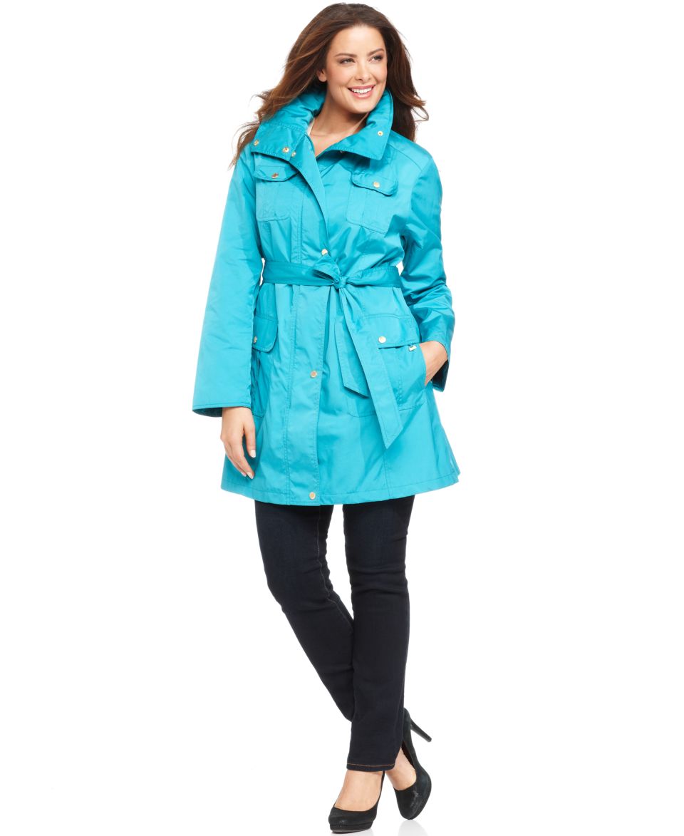Ellen Tracy Plus Size Coat, Hooded Belted Utility Trench   Coats   Women
