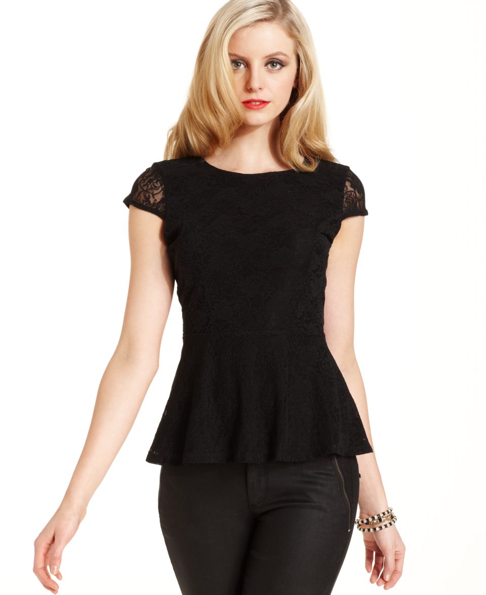 GUESS Top, Sleeveless Scoop Neck Peplum Hem   Womens Tops