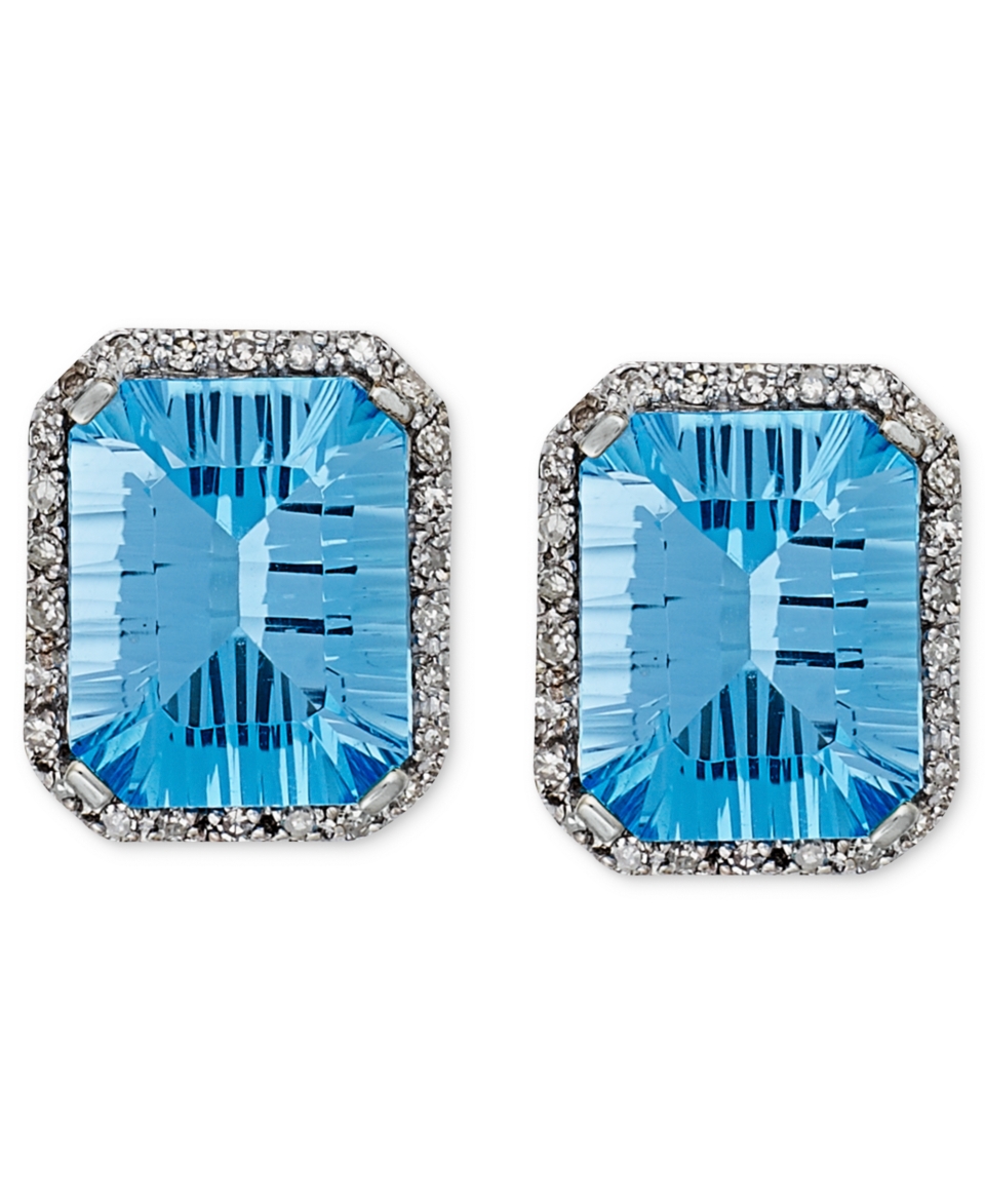 10k White Gold Earrings, Blue Topaz (3 1/2 ct. t.w.) and Diamond Accent Stud Earrings   Earrings   Jewelry & Watches