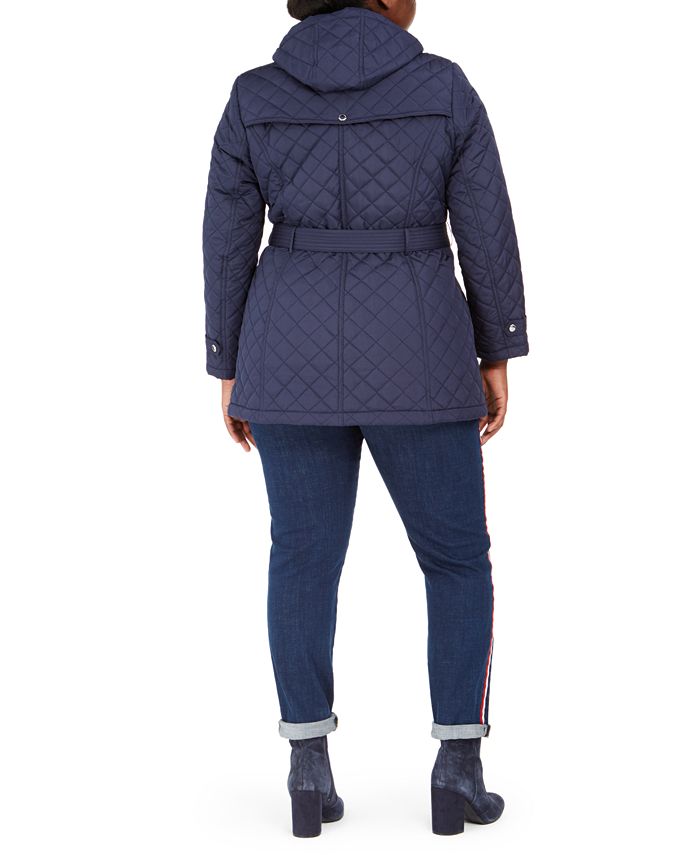 Tommy Hilfiger Plus Size Belted Hooded WaterResistant Quilted Coat