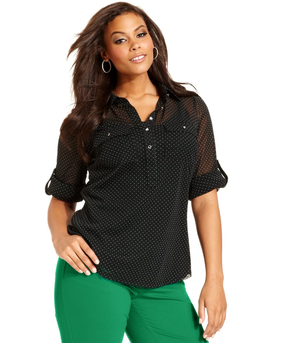 INC International Concepts Plus Size Top, Three Quarter Sleeve Polka