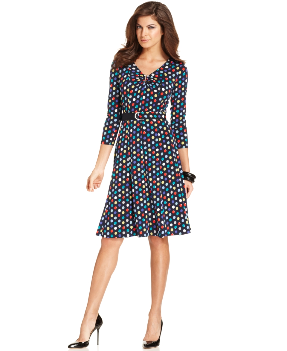 Ellen Tracy Dress, Three Quarter Sleeve Printed A Line   Womens