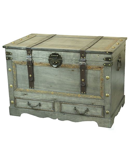 Vintiquewise Rustic Gray Large Wooden Storage Trunk Coffee Table With Two Drawers Reviews Furniture Macy S