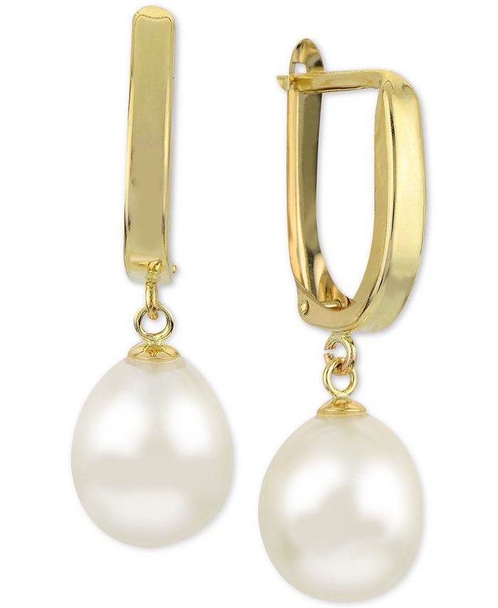 Macy's Cultured Freshwater Pearl (9mm) Leverback Drop Earrings in 14k ...
