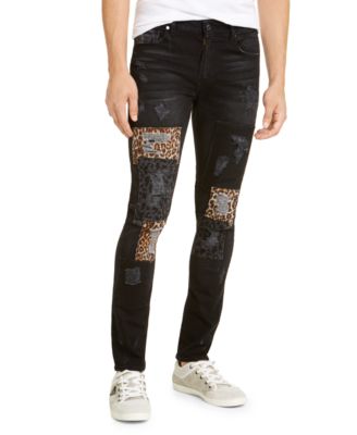 animal print patch distressed jeans