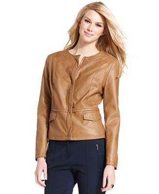 Alfani Jacket, Collarless Faux Leather - Jackets & Blazers - Women - Macy's