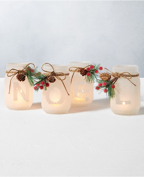 Home Essentials Closeout Holiday Noel Mason Jar Candle Holders Set Of 4 Reviews Candle Holders Home Decor Macy S