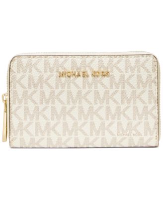 Футляр для карточек Michael Michael Kors с логотипом Jet Set на молнии цвета слоновой кости / кремовый