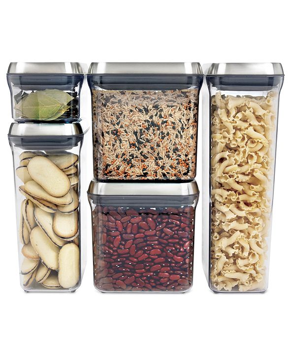 OXO Pop Food Storage Containers, Set of 5 Stainless Steel Canisters ...