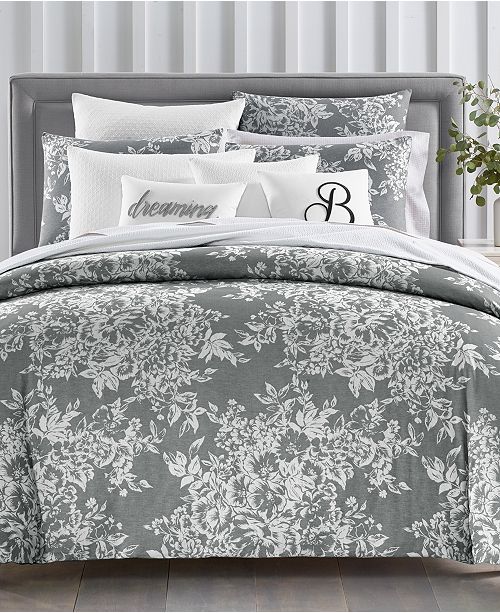 Amazon Com Tommy Hilfiger Broadmoor Floral Comforter Set King Grey Cream Home Kitchen