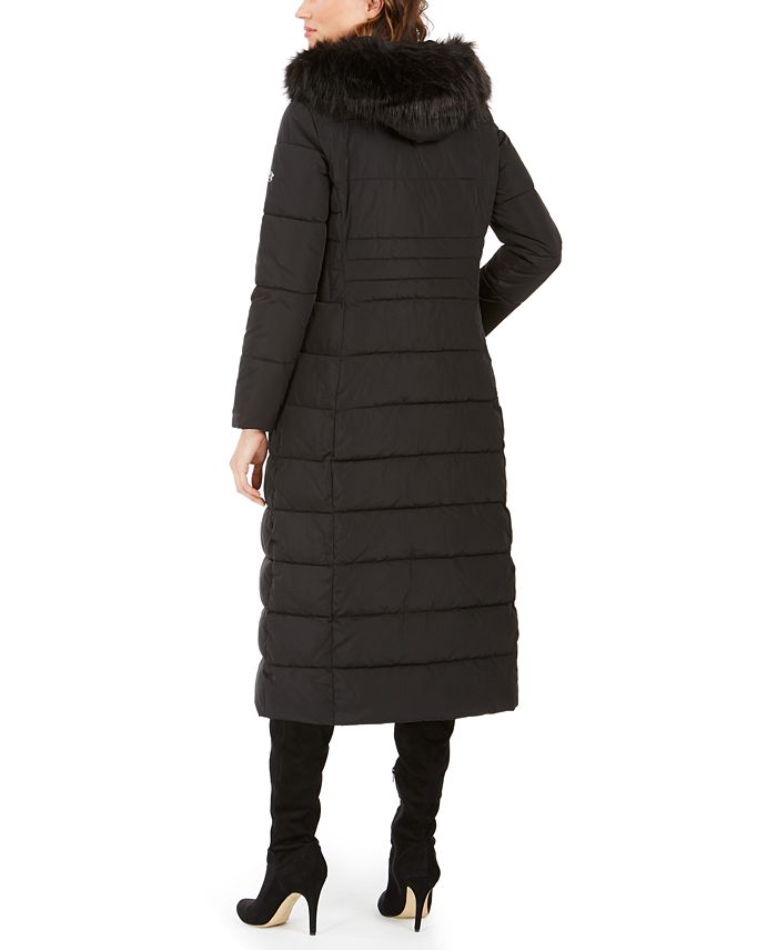 Calvin Klein Faux-Fur-Trim Hooded Maxi Puffer Coat & Reviews - Coats ...