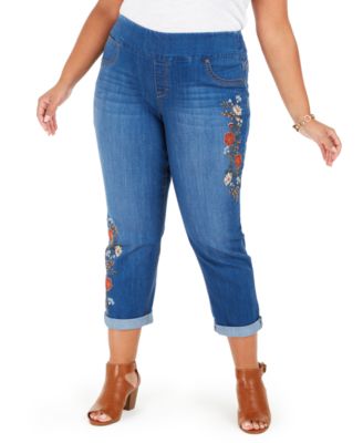 plus size embroidered jeans