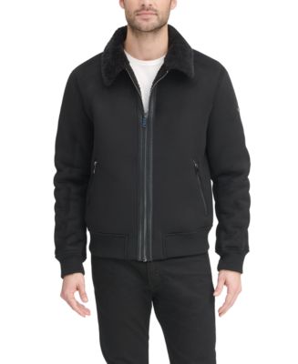 DKNY Men's Faux Shearling Bomber Jacket with Faux Fur Collar, Created ...
