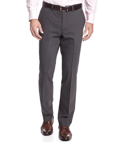 Kenneth Cole New York Wool-Blend Charcoal Texture Slim-Fit Dress Pants ...