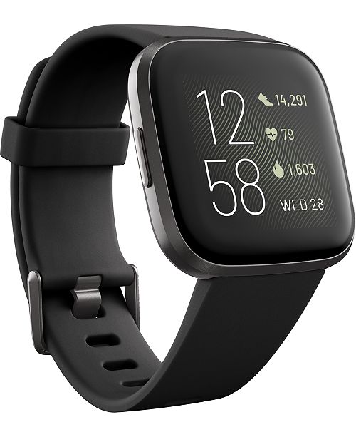 Fitbit Versa 2 Black Elastomer Strap Touchscreen Smart Watch 39mm Reviews Watches Jewelry Watches Macy S