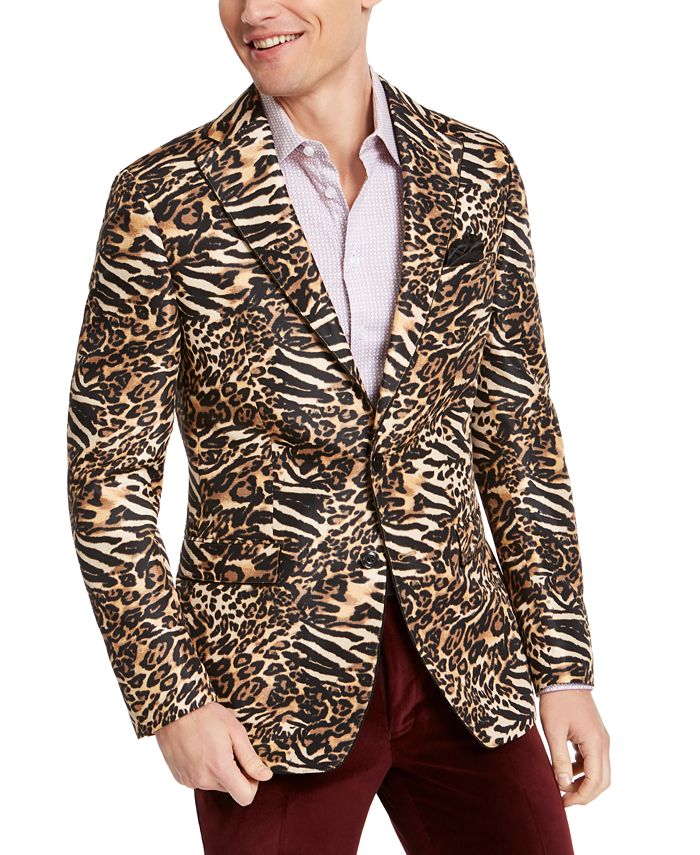 Tallia Orange Men's Slim-Fit Black/Gold Leopard-Print Dinner Jacket ...