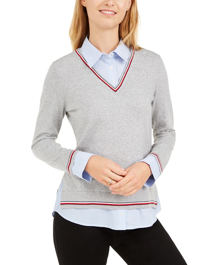 Tommy Hilfiger Layered-Look Cotton Sweater, Created for Macy's ...