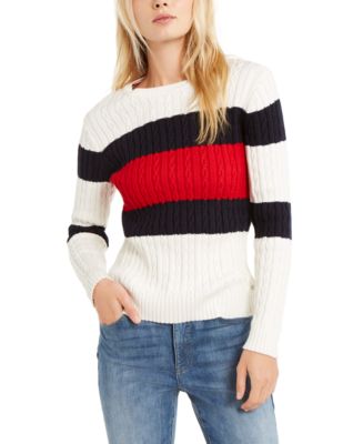 Download Tommy Hilfiger Flag Colorblocked Cotton Cable-Knit Sweater & Reviews - Sweaters - Women - Macy's